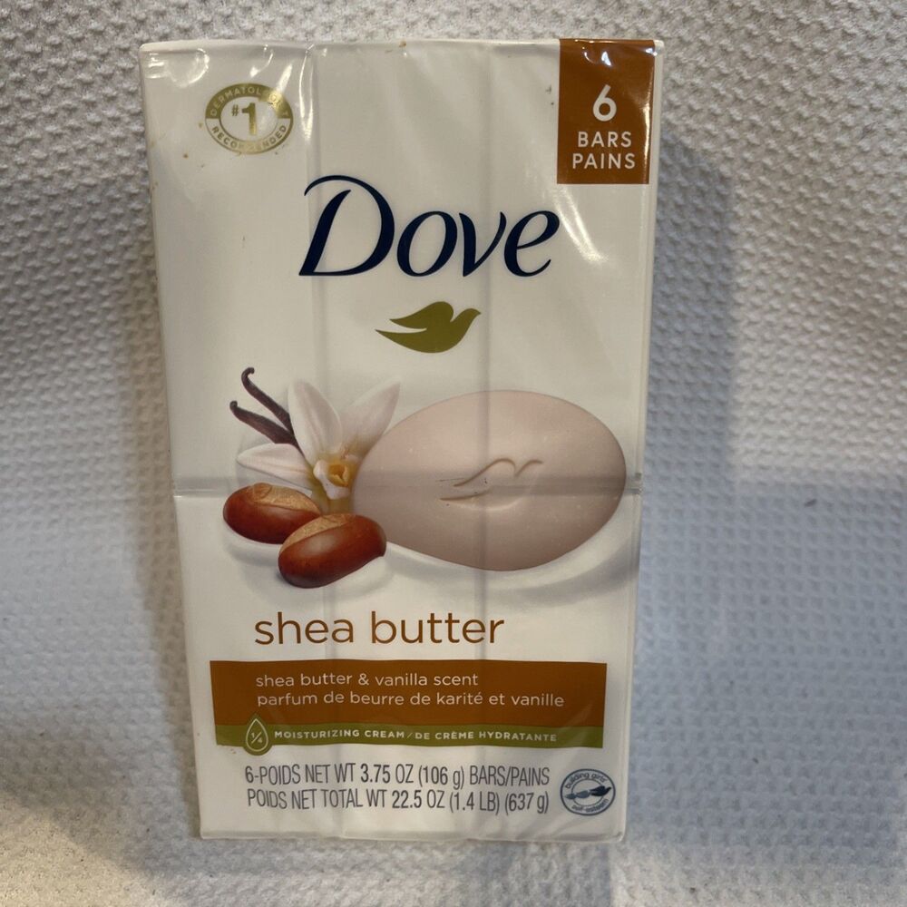 Dove Beauty Bar Soap Shea Butter Warm Vanilla, Moisturizing Cream, New, 6 Pack